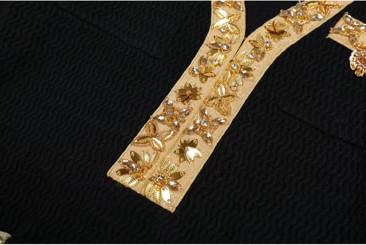 Plissiertes Oberteil mit ausgestellten Ärmeln und Maxirock-Set mit Taillengürtel – Rosiny 