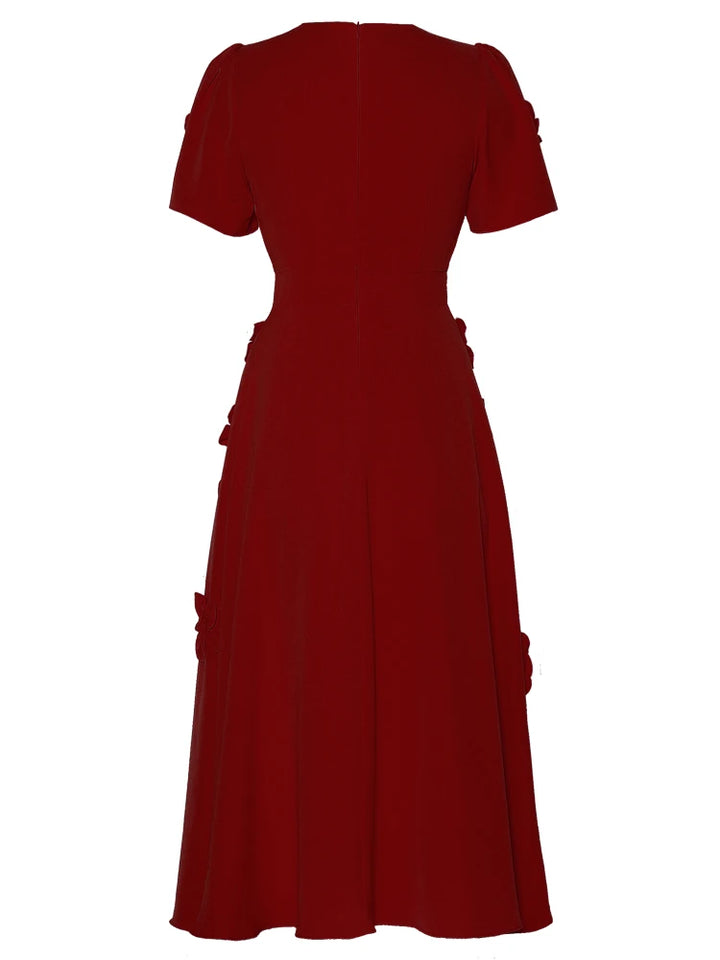 korte mouw midi jurk met 3D bloemenapplicaties - BLOOMIQ 