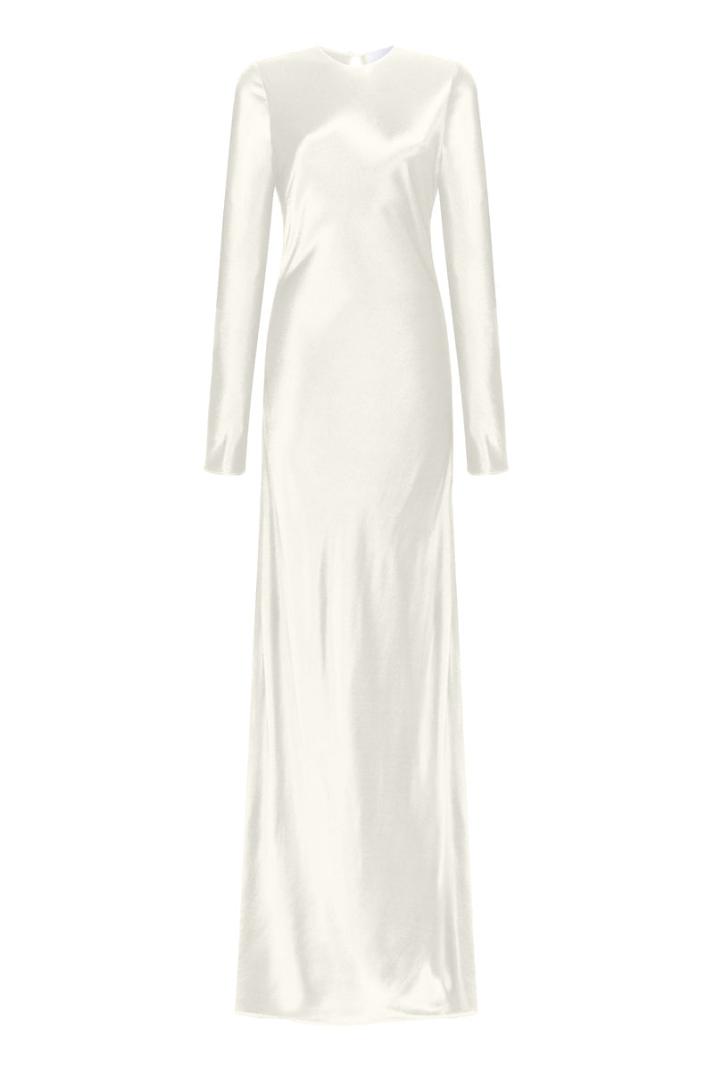 satin long-sleeve gown with fluid silhouette – IVORYE