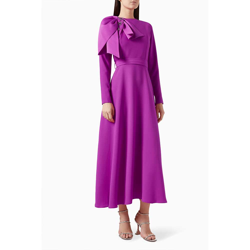long-sleeve gown with bow-shoulder detail – VIVIENNE