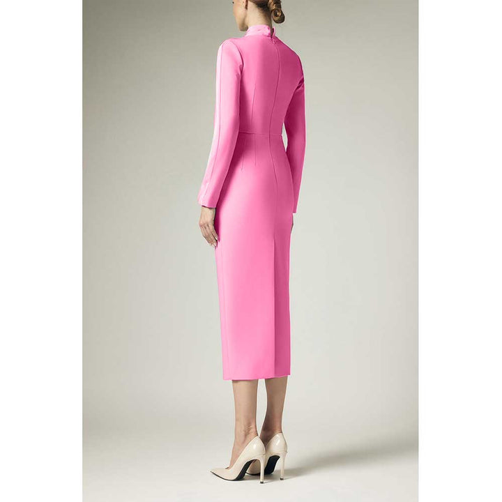 high-neck sheath dress with shoulder drape – ASLIK