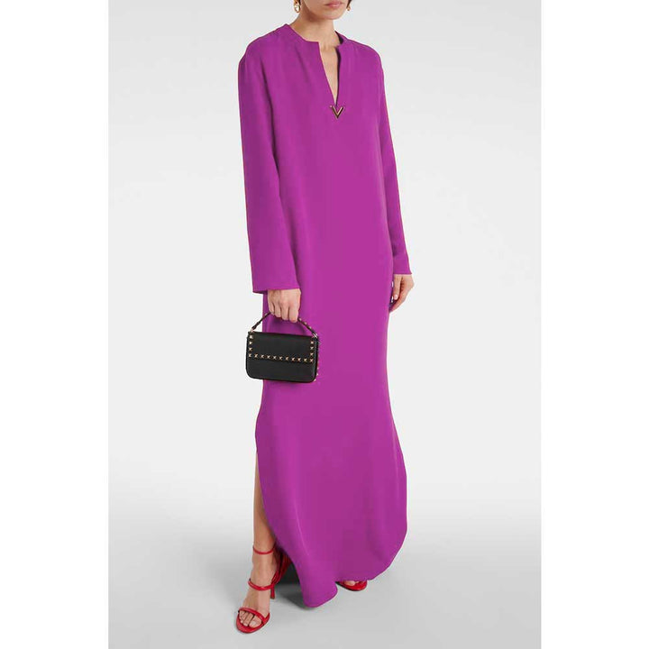 long sleeve column dress with v-slit neckline – ASHALEI