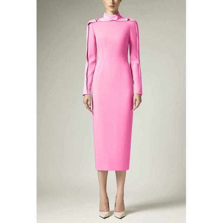 high-neck sheath dress with shoulder drape – ASLIK