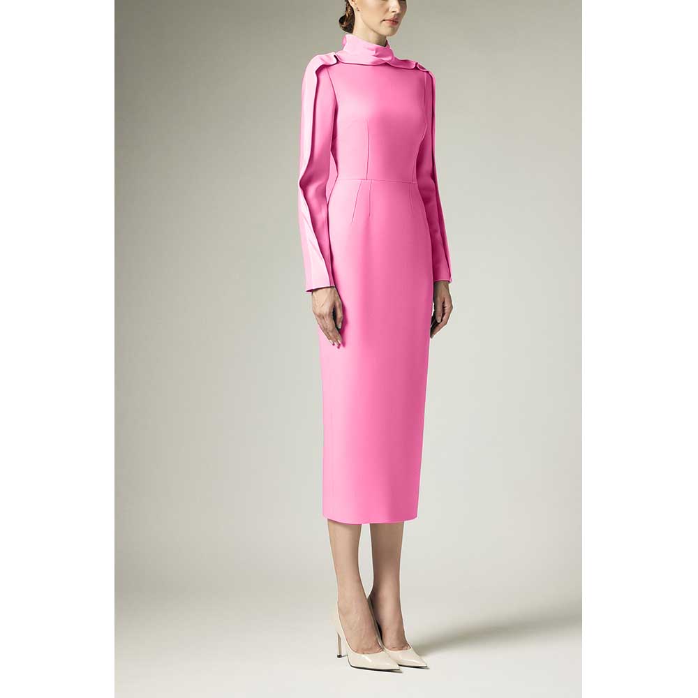 high-neck sheath dress with shoulder drape – ASLIK