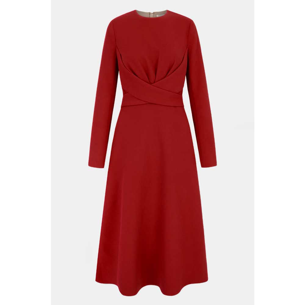 long-sleeve midi dress with draped waist – SILVEN