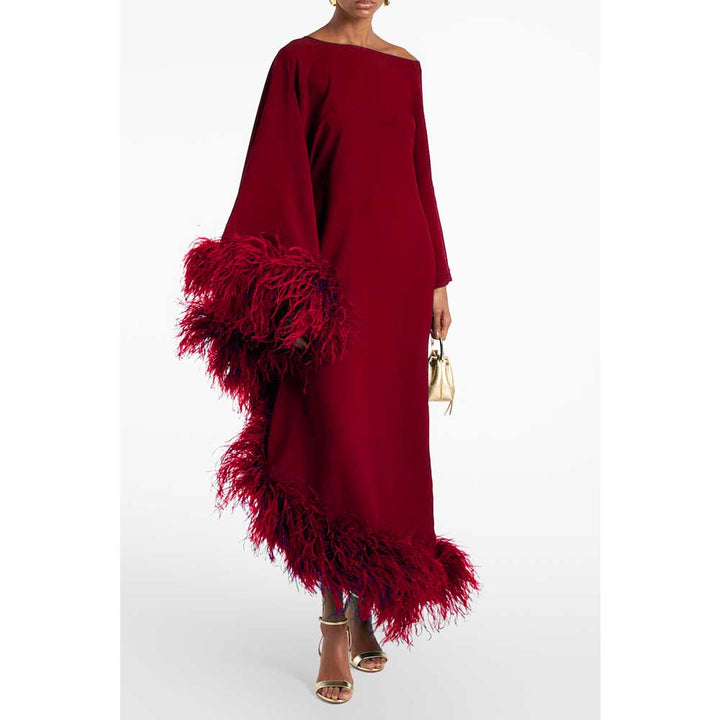 asymmetric gown with feather trim – VIVID