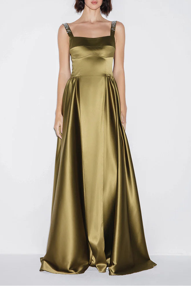 embellished-strap satin ball gown – GOLDENE