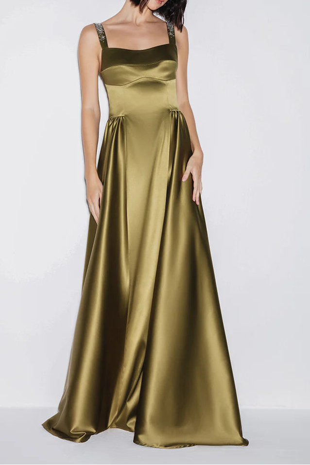 embellished-strap satin ball gown – GOLDENE