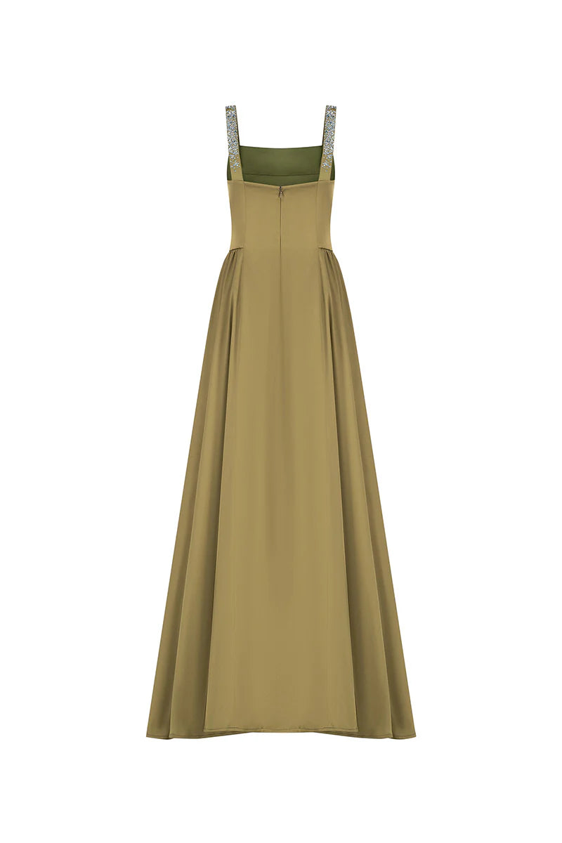 embellished-strap satin ball gown – GOLDENE