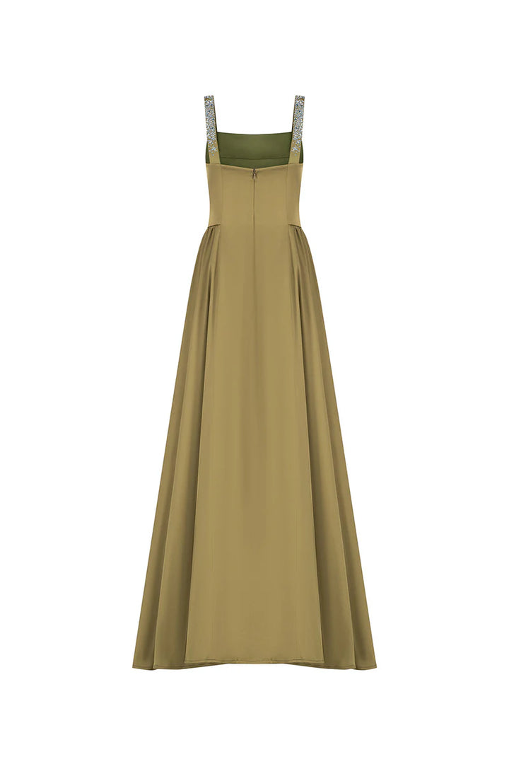embellished-strap satin ball gown – GOLDENE