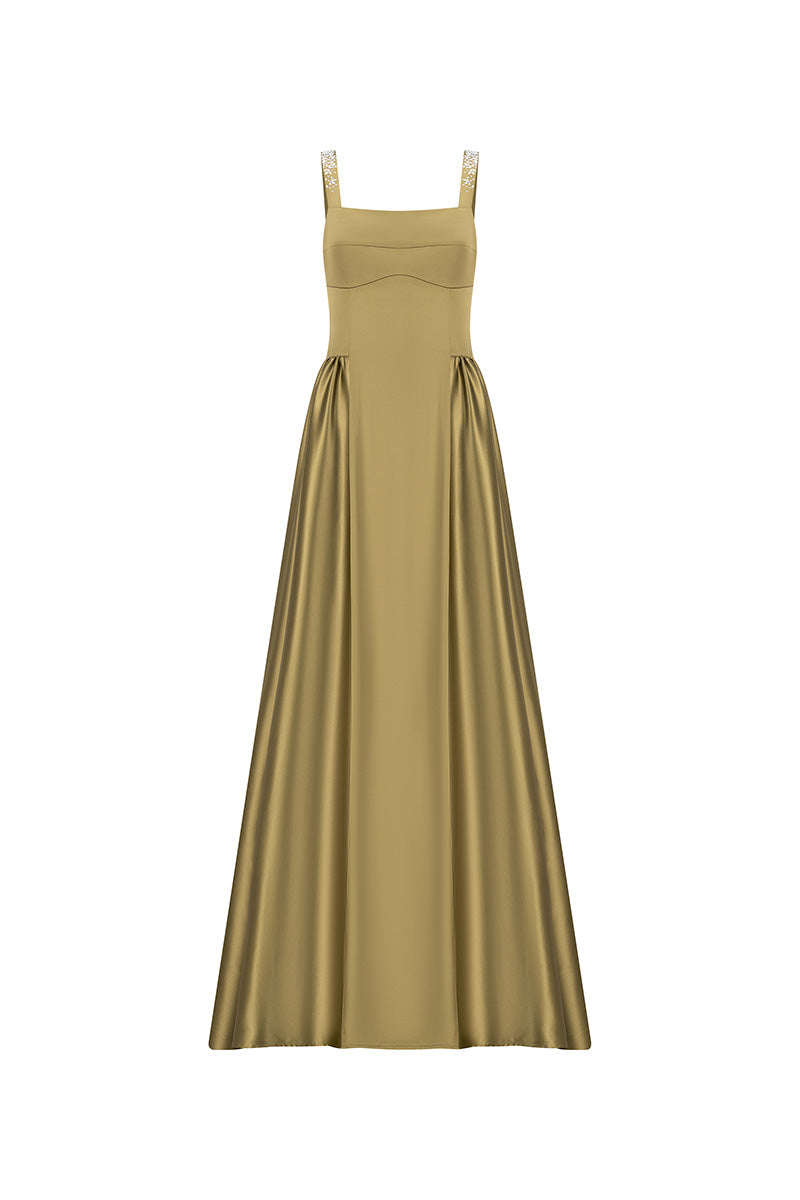 embellished-strap satin ball gown – GOLDENE
