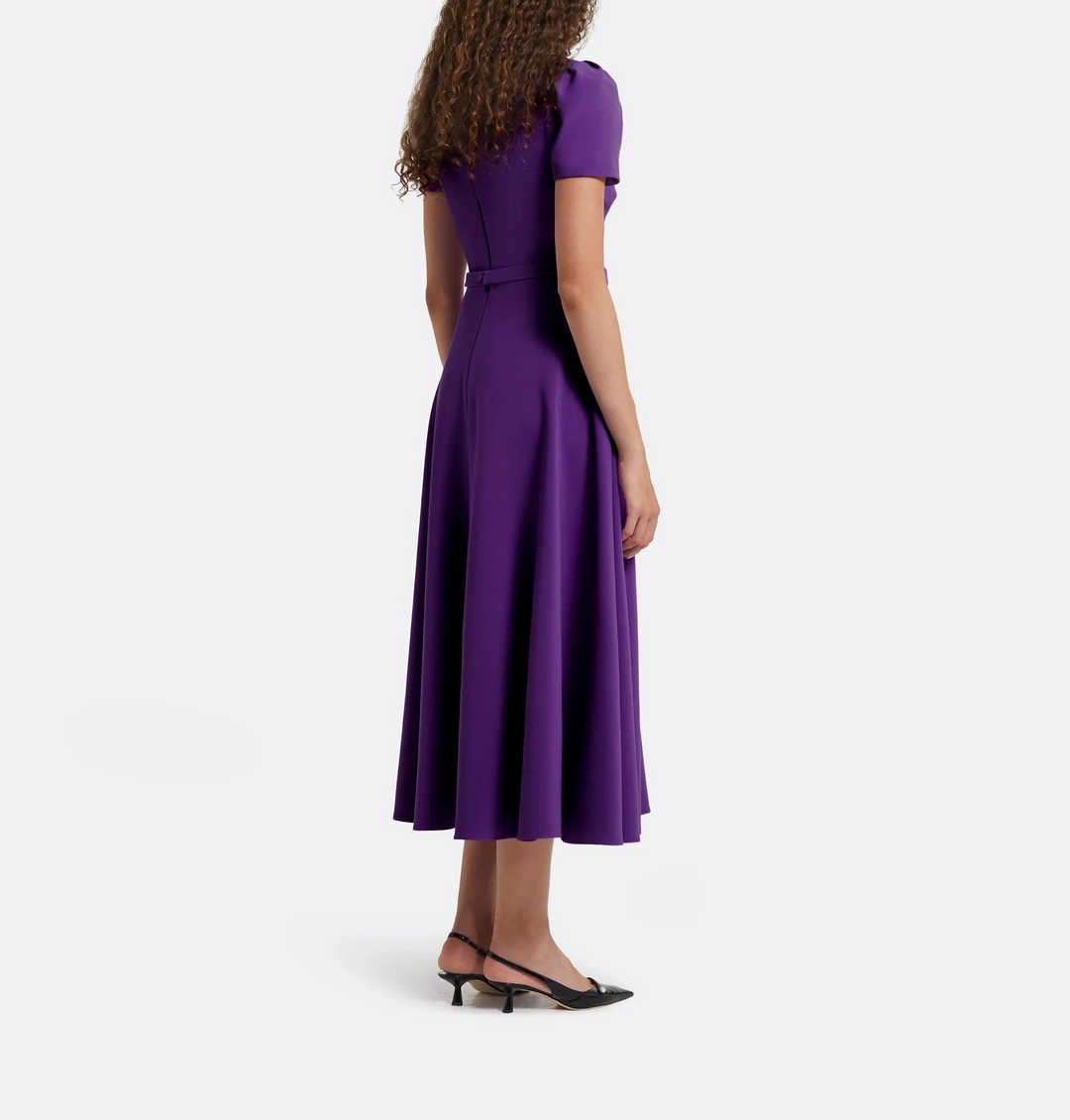 draped V-neck midi dress with puff sleeves – VIOLET