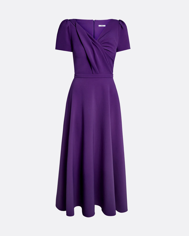 draped V-neck midi dress with puff sleeves – VIOLET