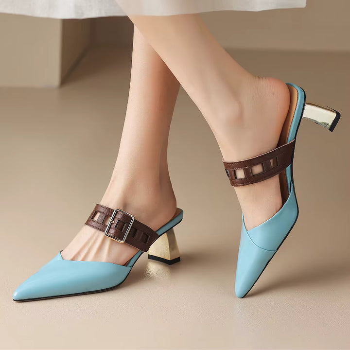 حذاء ميول مدبب بحزام بإبزيم وكعب سميك – نوفاكتو