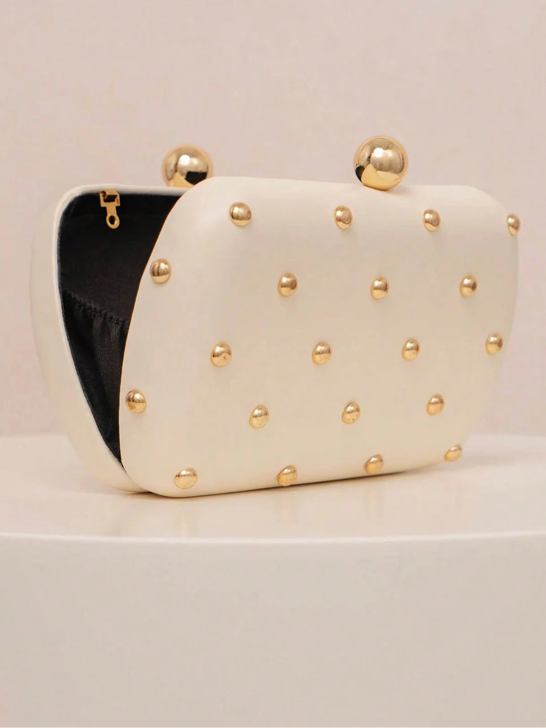 stud-embellished box clutch with kiss-lock closure – LUMIÈRE