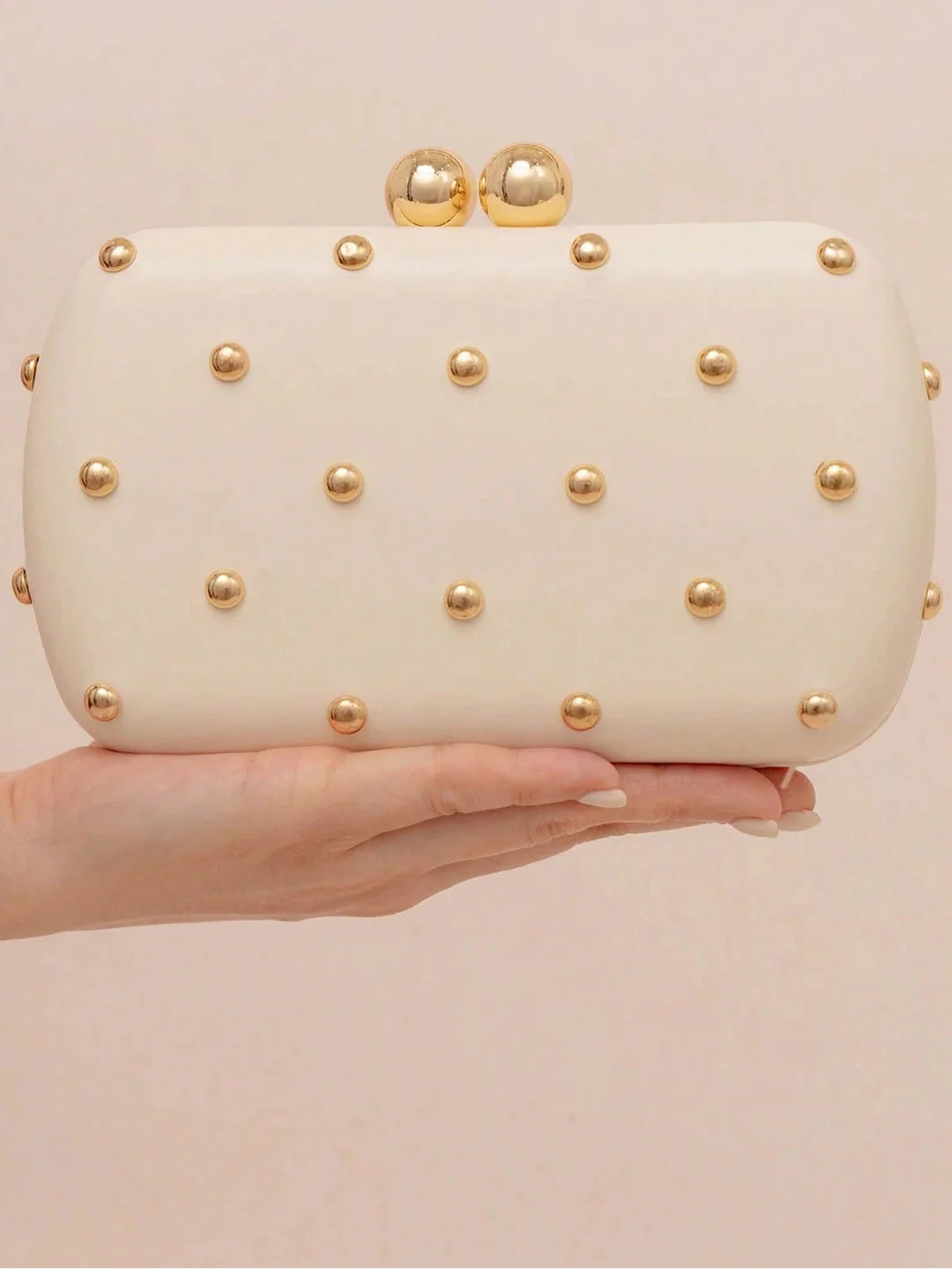 stud-embellished box clutch with kiss-lock closure – LUMIÈRE