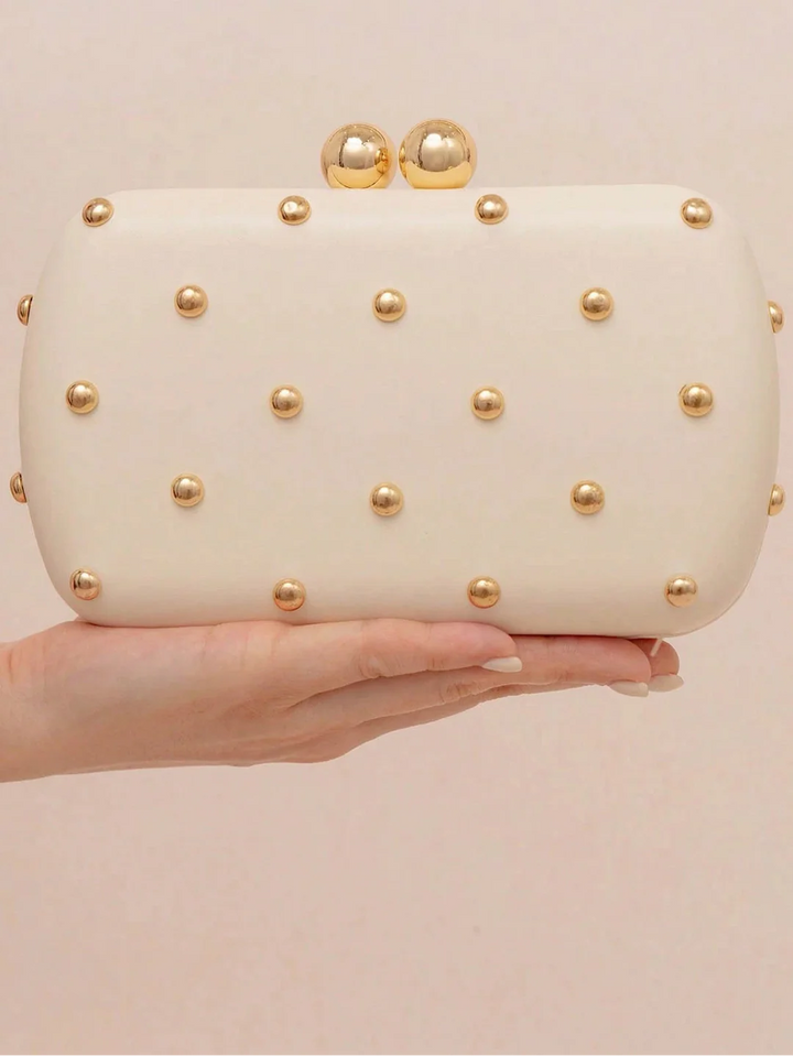 stud-embellished box clutch with kiss-lock closure – LUMIÈRE