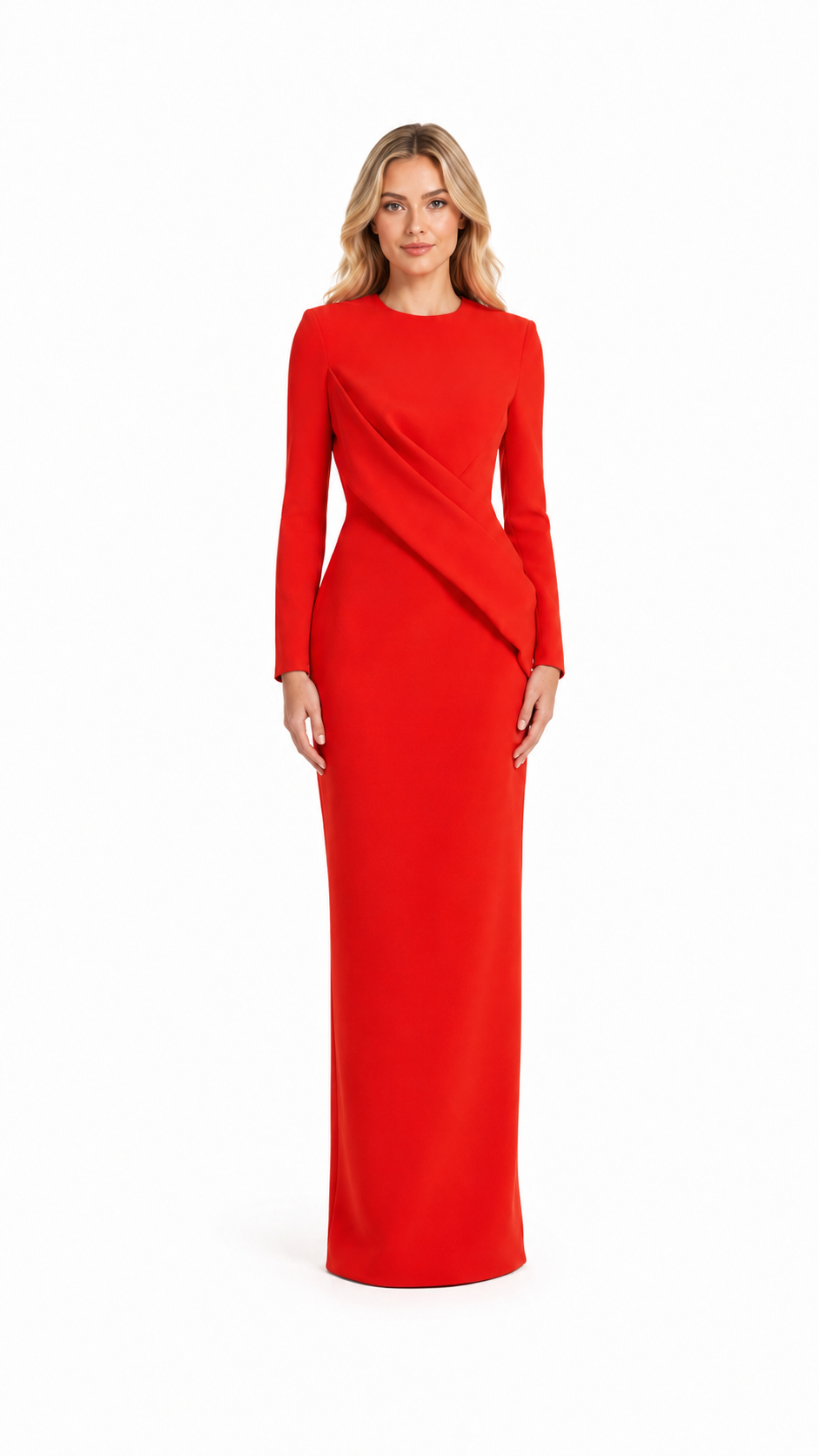 Red Draped Waist Column Maxi Dress – VERA