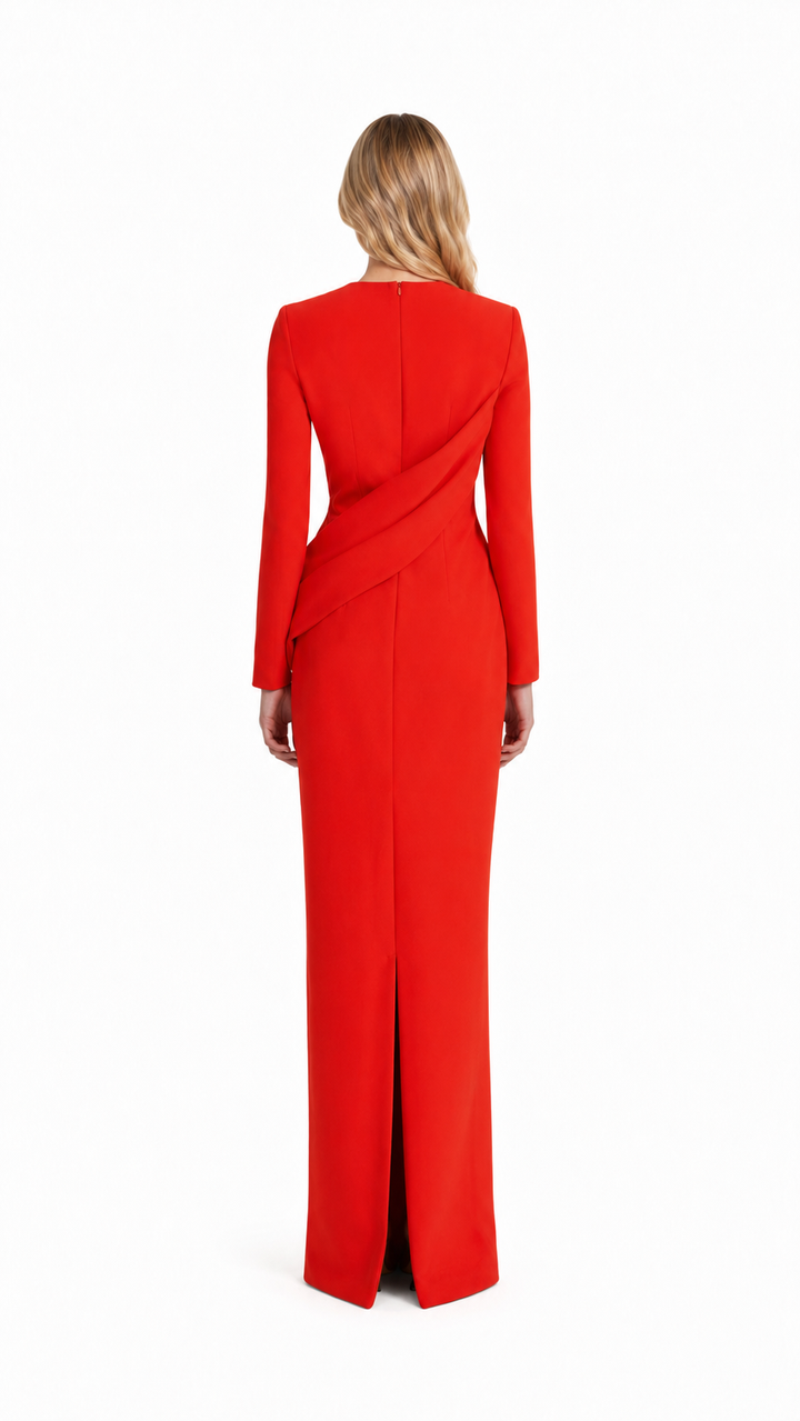 Red Draped Waist Column Maxi Dress – VERA