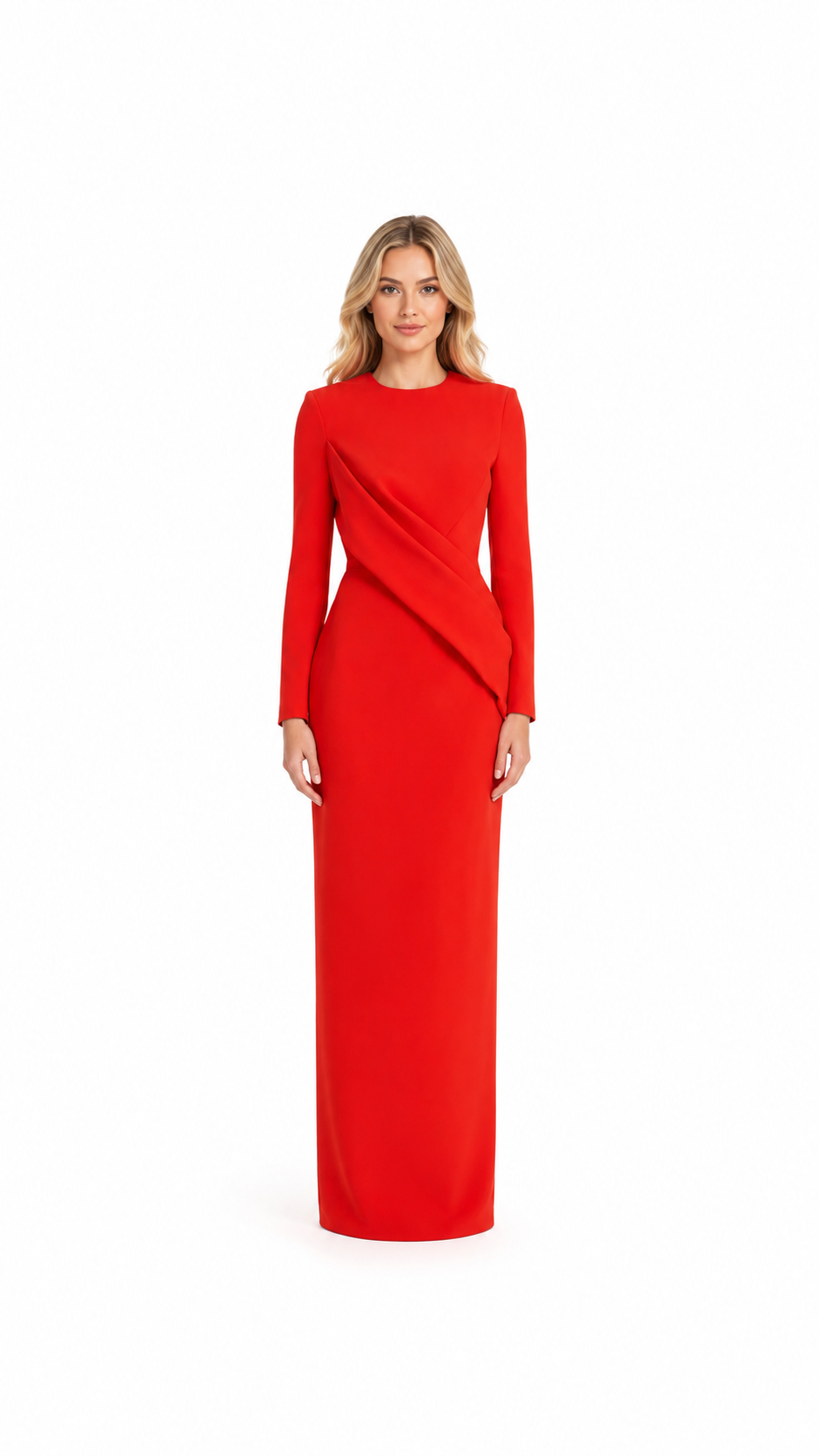 Red Draped Waist Column Maxi Dress – VERA