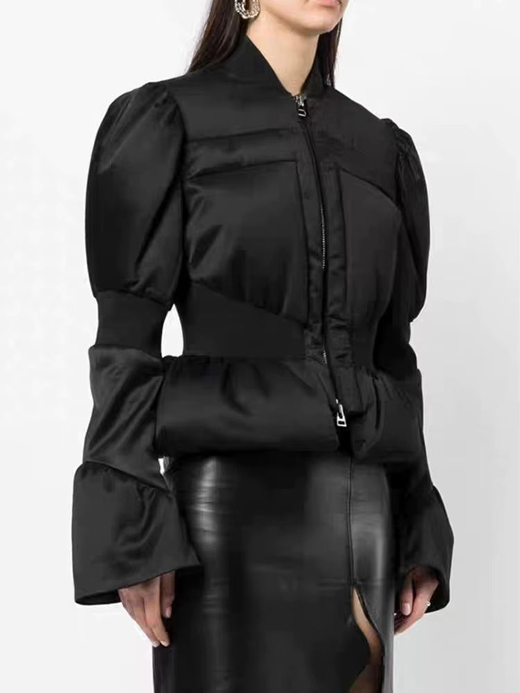 puff-sleeve cropped padded jacket with zip front – ARDENALI