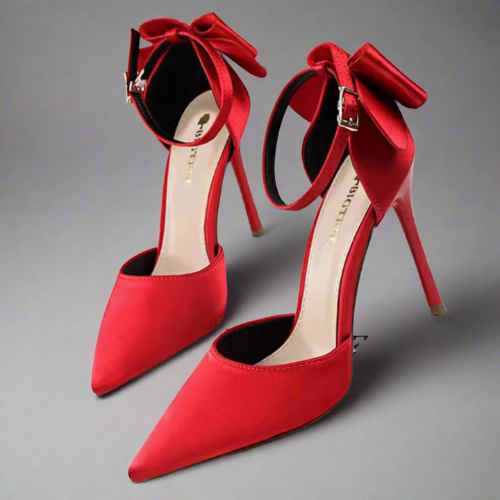 Pointed High Heels with Strap and Back Bow