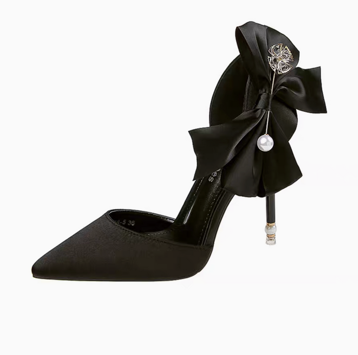 High-heeled pointed shoe with side bow