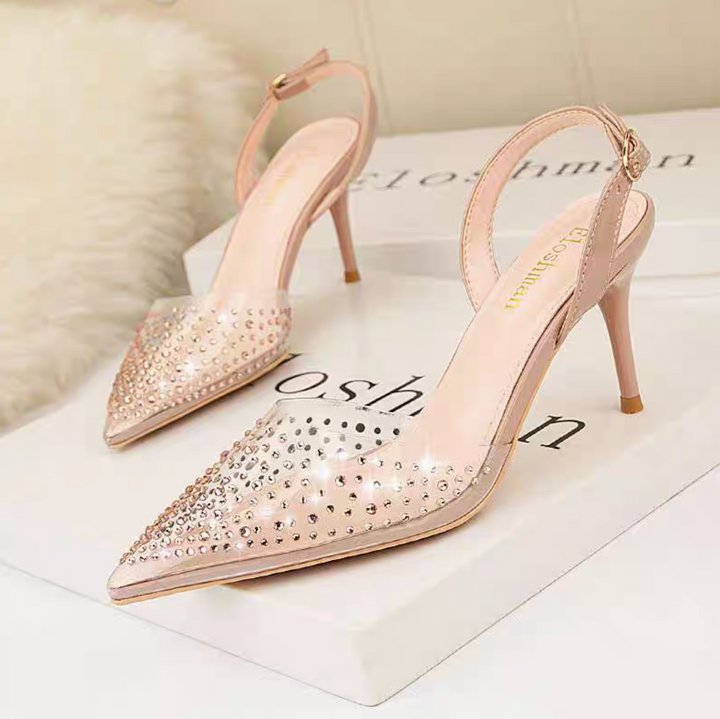 Transparent Pointed Shoe with Rhinestones