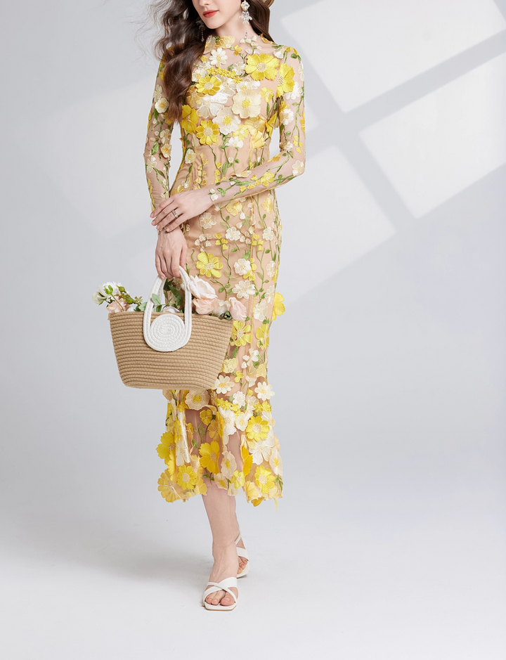 floral embroidered tulle midi dress – BLOSE