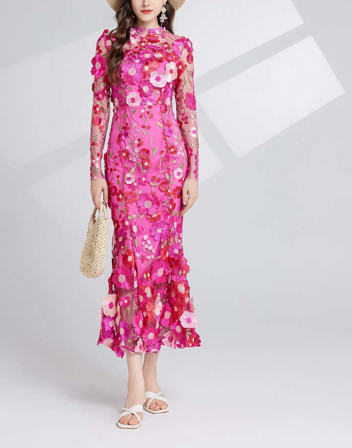 floral embroidered tulle midi dress – BLOSE