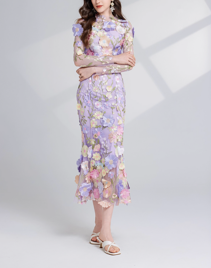 floral embroidered tulle midi dress – BLOSE