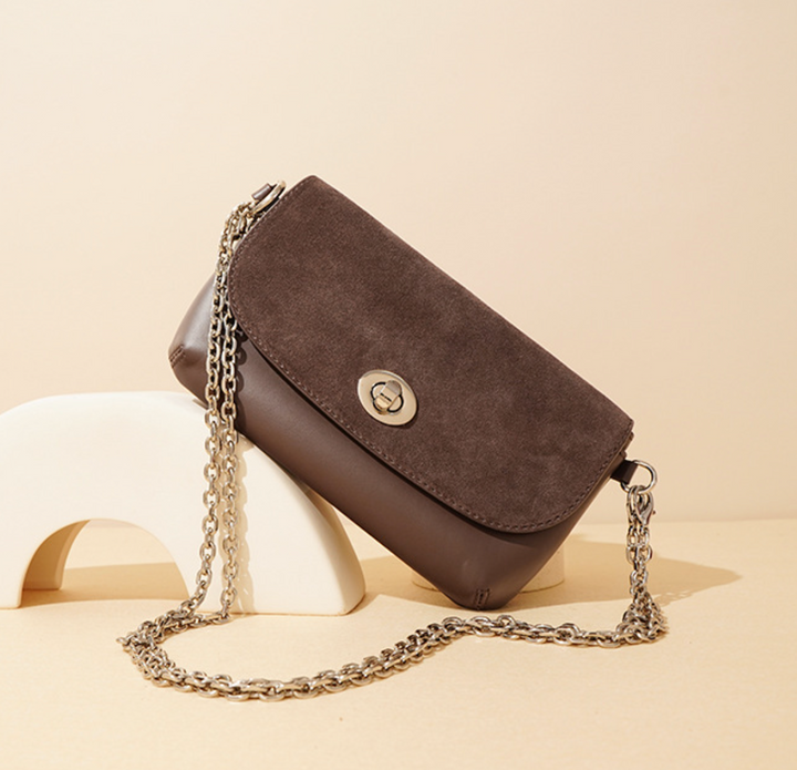 suede flap shoulder bag with twist lock – COCOA