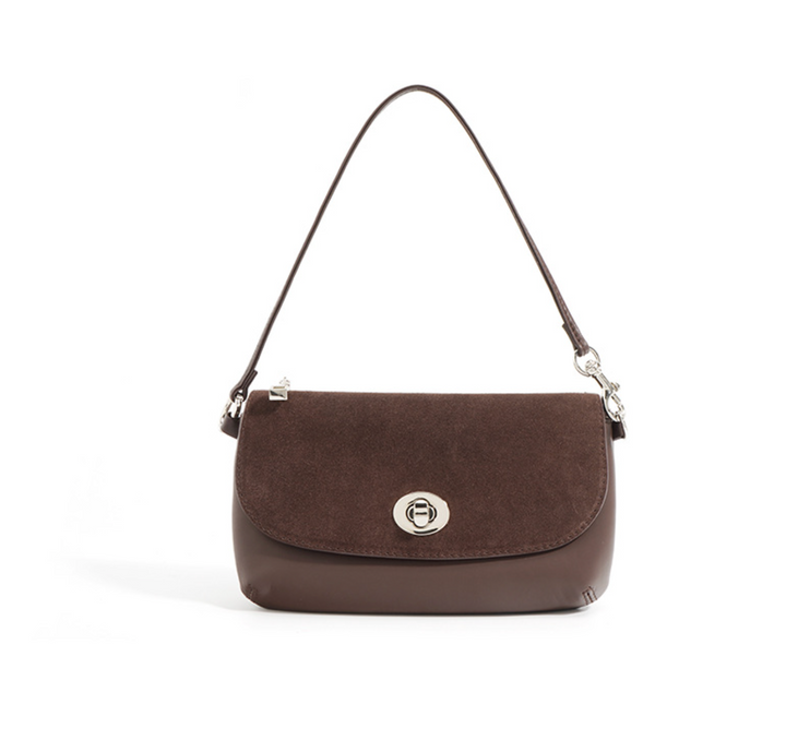 suede flap shoulder bag with twist lock – COCOA