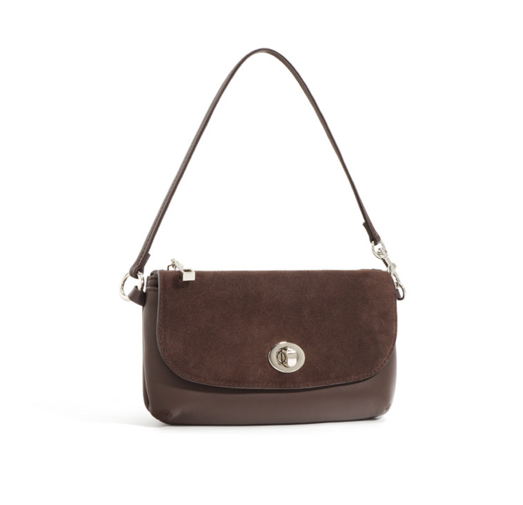 suede flap shoulder bag with twist lock – COCOA