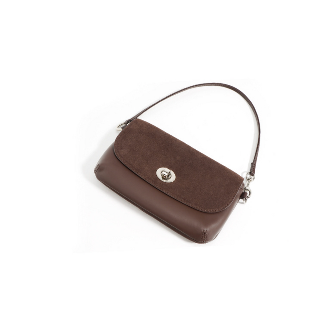 suede flap shoulder bag with twist lock – COCOA