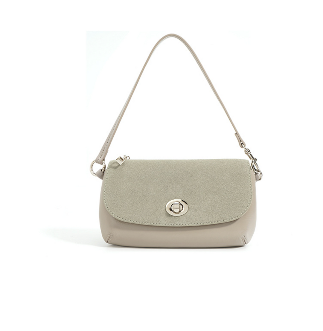suede flap shoulder bag with twist lock – COCOA
