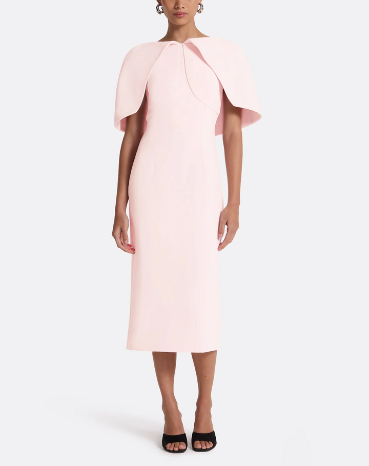 midi sheath dress with sculpted cape overlay – BLOSIE