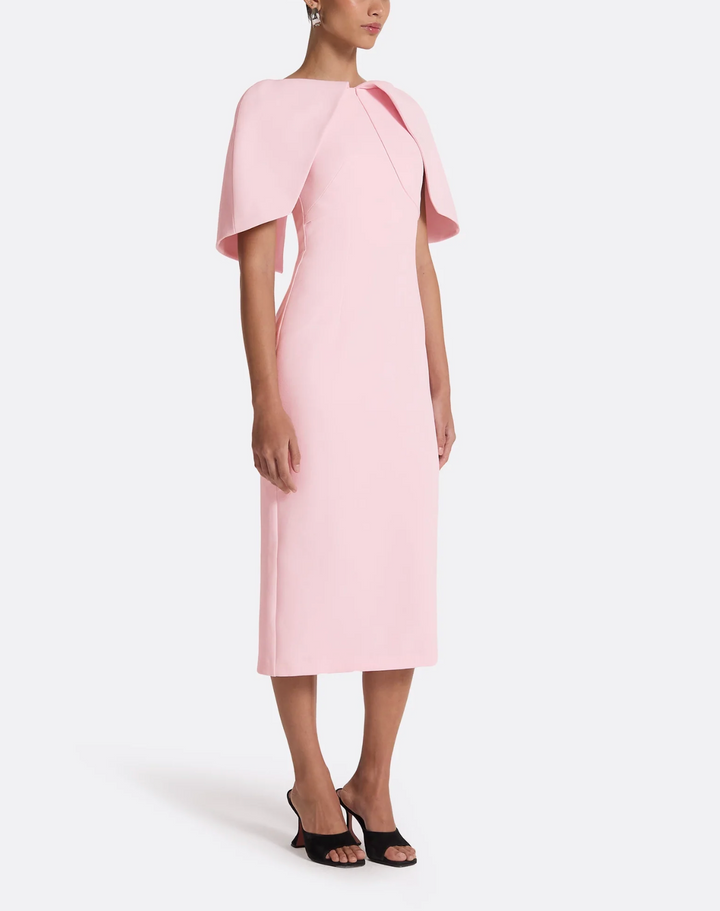 midi sheath dress with sculpted cape overlay – BLOSIE