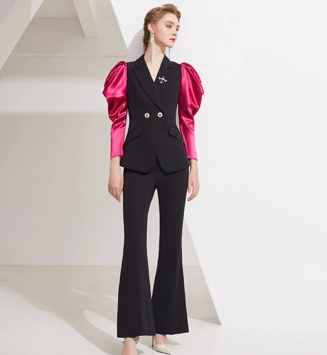 maßgeschneiderter Schlaganzug mit Satin-Puffärmeln – VALENCIA 