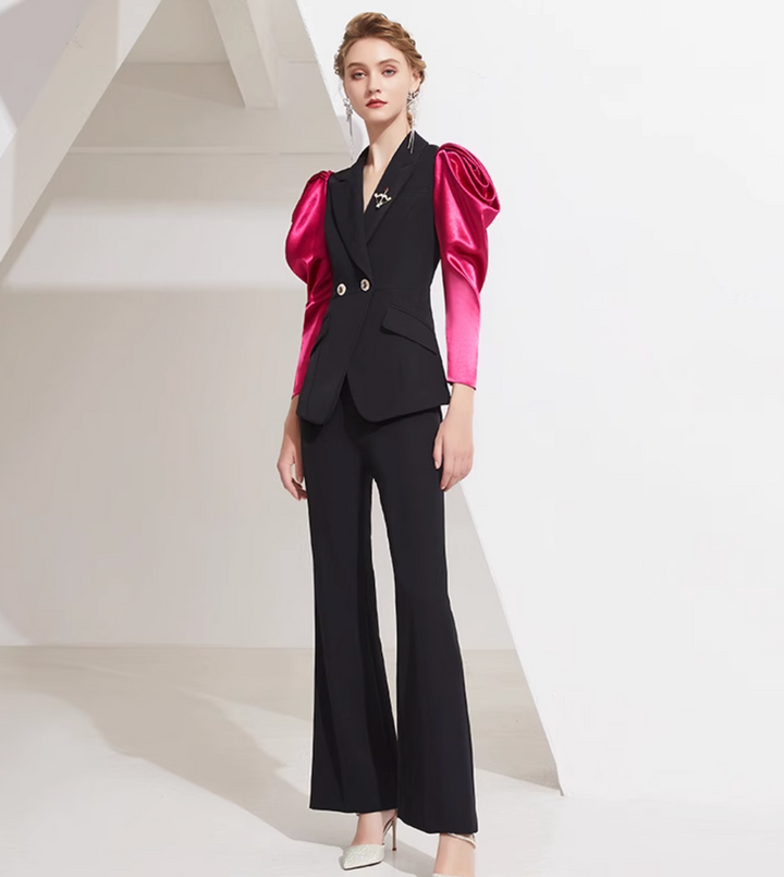 maßgeschneiderter Schlaganzug mit Satin-Puffärmeln – VALENCIA 