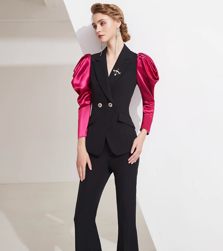 maßgeschneiderter Schlaganzug mit Satin-Puffärmeln – VALENCIA 