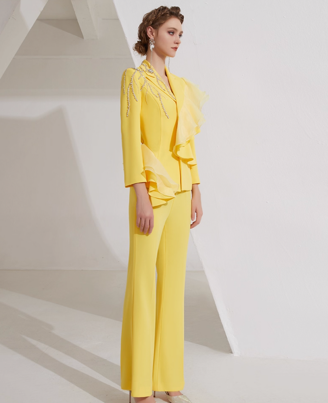 flared suit with cascading ruffles and crystal fringe – SOLÈNE