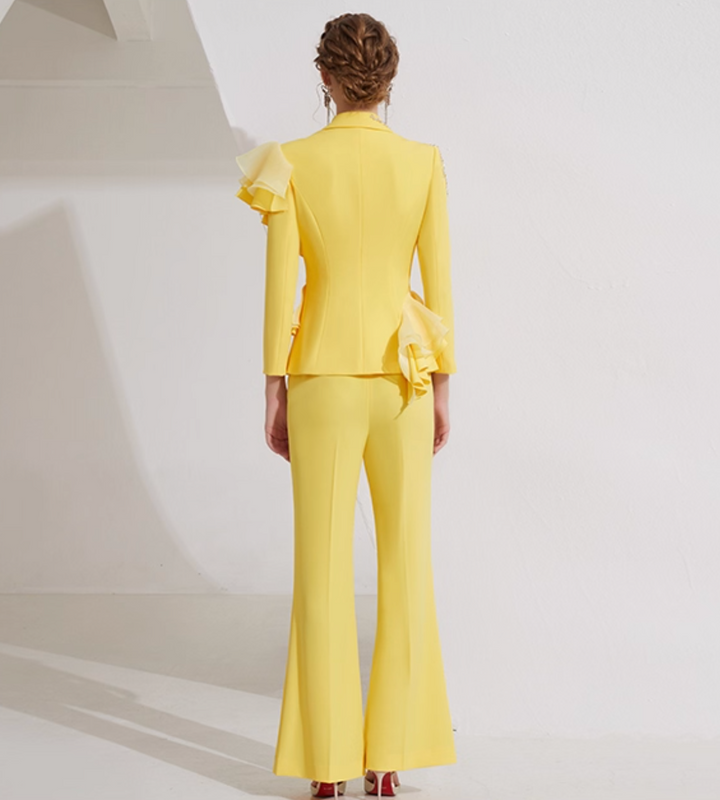 flared suit with cascading ruffles and crystal fringe – SOLÈNE