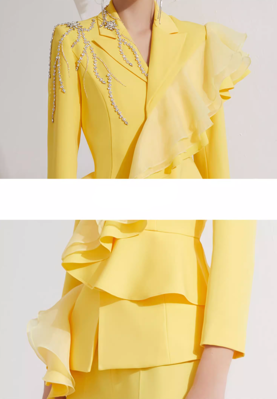 flared suit with cascading ruffles and crystal fringe – SOLÈNE