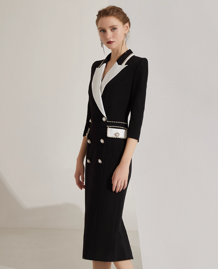 op maat gemaakte flare-pak met satijnen pofmouwen – VALENCIA 