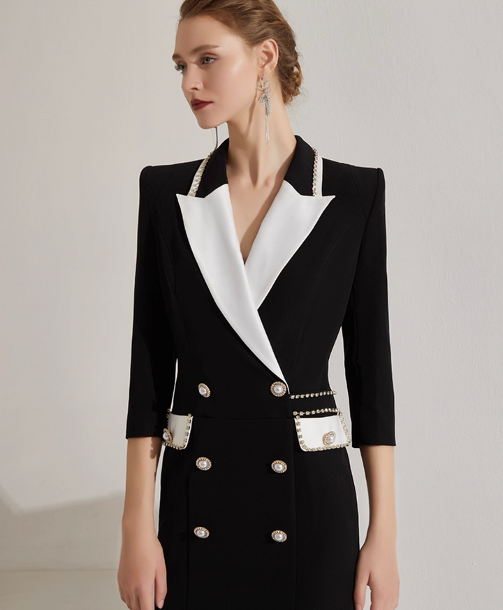 op maat gemaakte flare-pak met satijnen pofmouwen – VALENCIA 