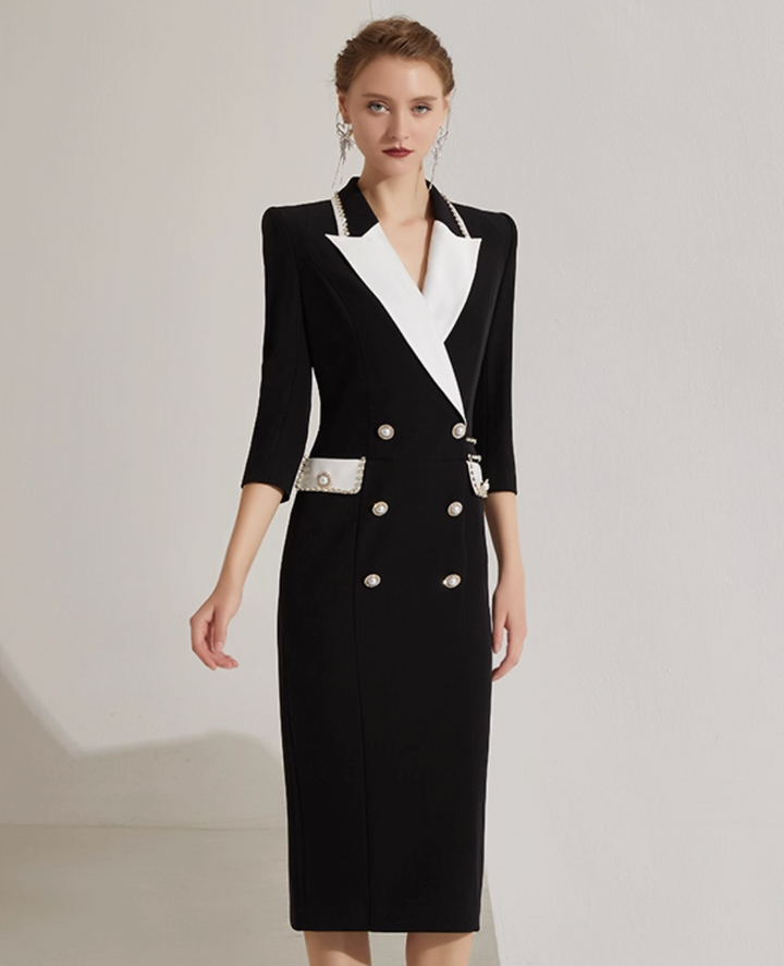 op maat gemaakte flare-pak met satijnen pofmouwen – VALENCIA 