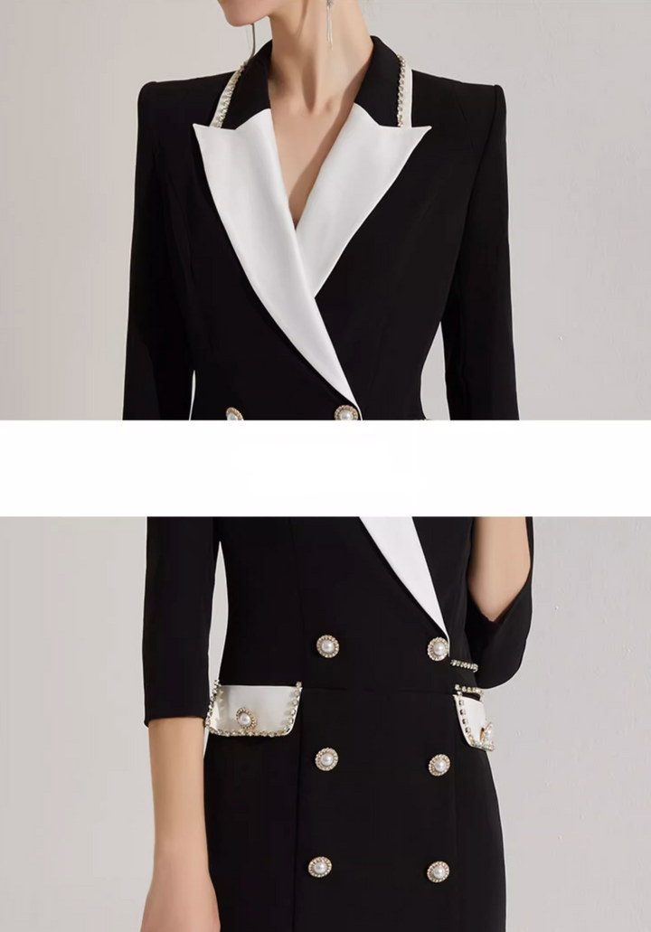 op maat gemaakte flare-pak met satijnen pofmouwen – VALENCIA 