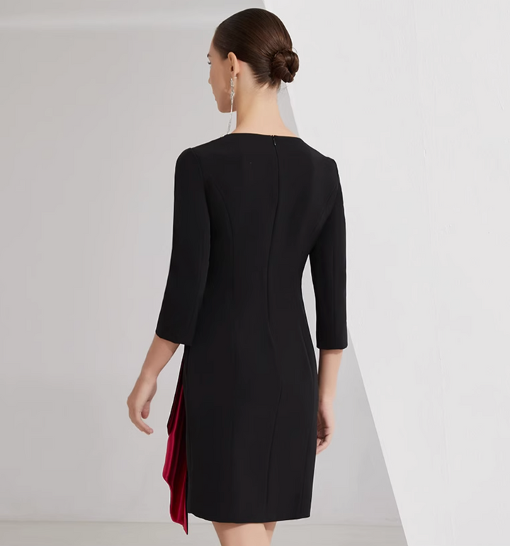 asymmetrical blazer dress with satin rose detail – FOUER