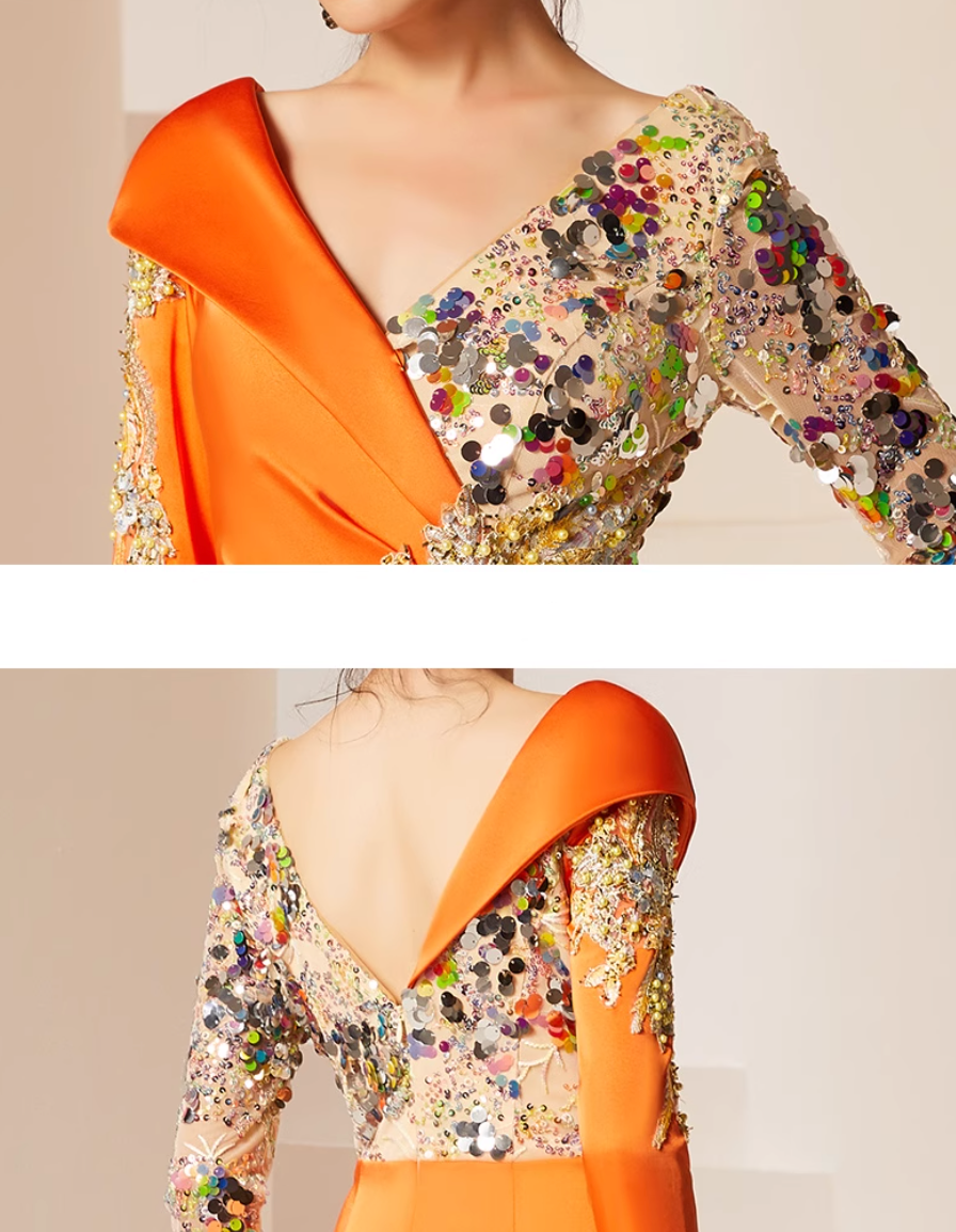 costume évasé sur mesure avec manches bouffantes en satin – VALENCIA 